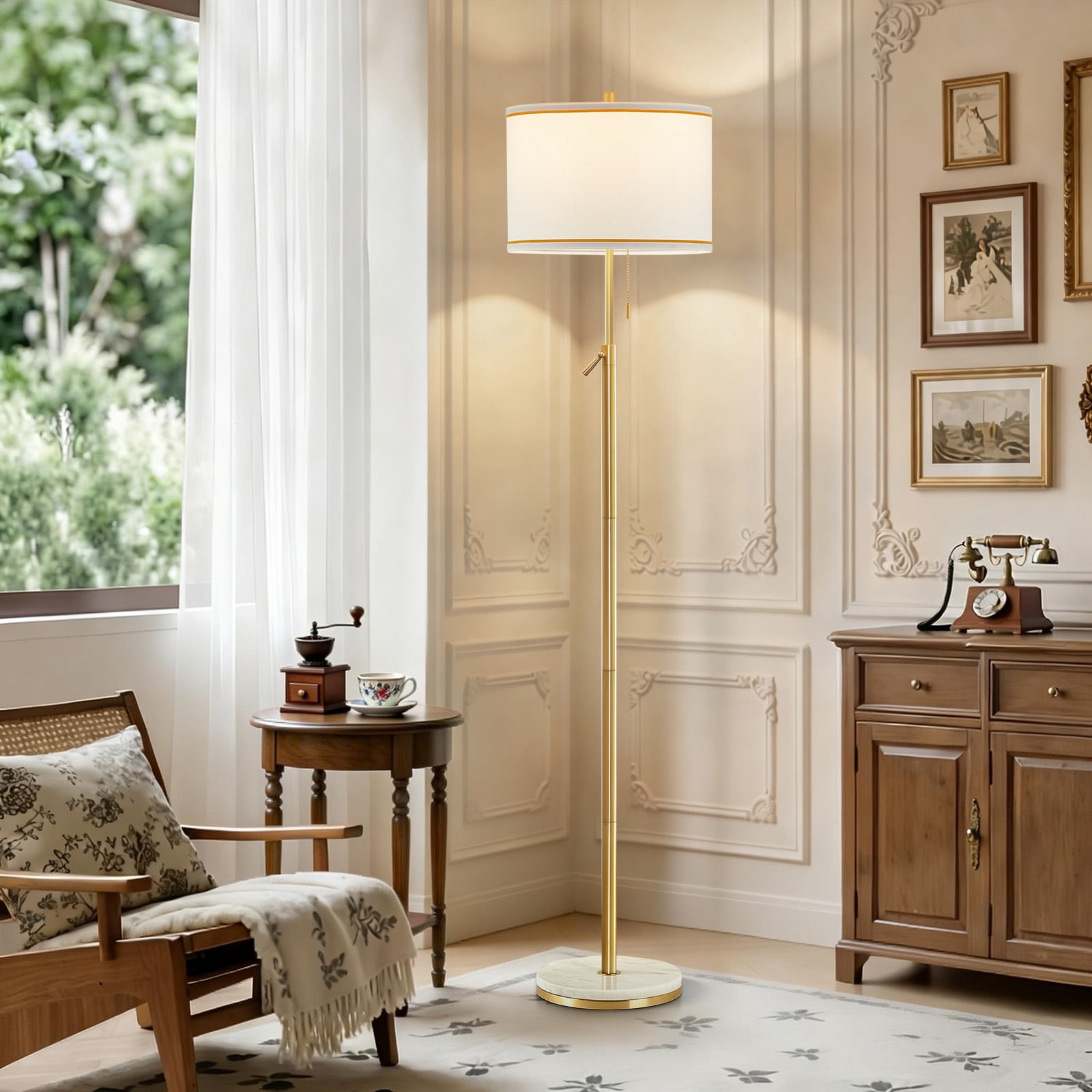 NATYSWAN Modern Floor Lamp for Living Room, Adjustable Height Standing Lamp with Marble Base Tall Lamp with Pull Chain Switch Floor Lamps for Living Room, Bedroom & Office Bulbs Not Included (Gold) - Image 14