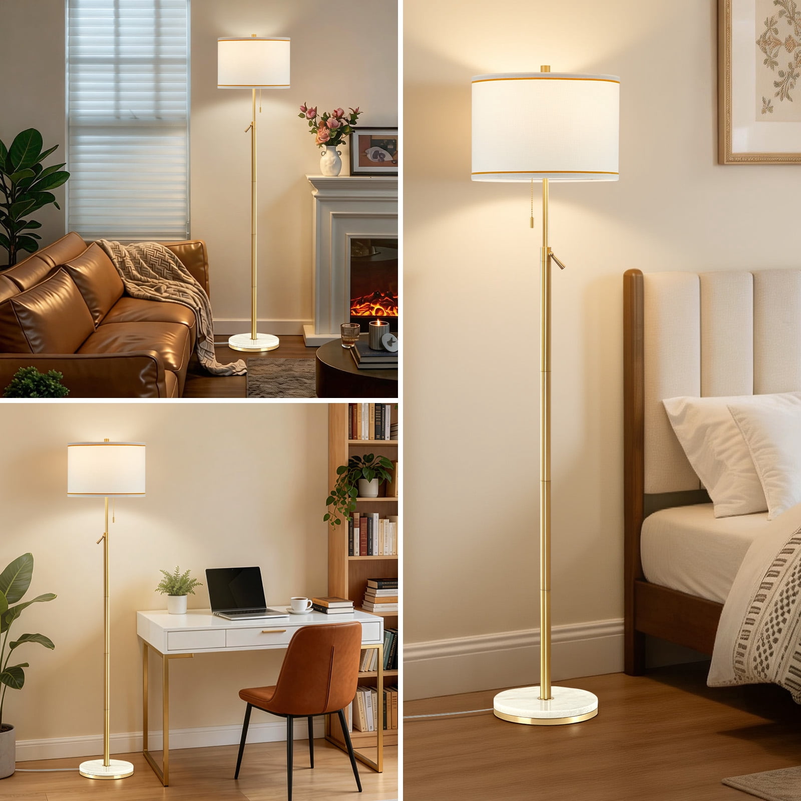 NATYSWAN Modern Floor Lamp for Living Room, Adjustable Height Standing Lamp with Marble Base Tall Lamp with Pull Chain Switch Floor Lamps for Living Room, Bedroom & Office Bulbs Not Included (Gold) - Image 15
