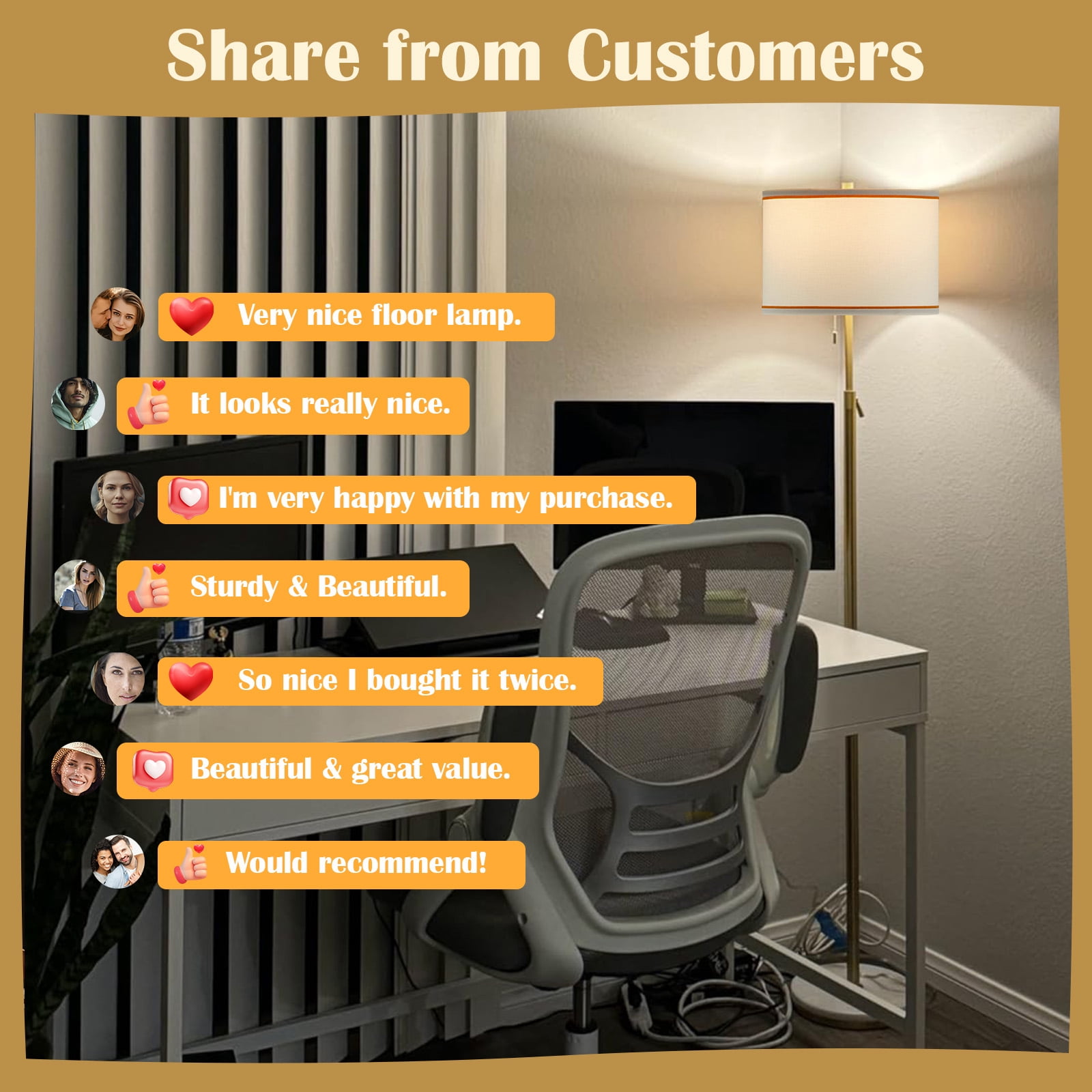 NATYSWAN Modern Floor Lamp for Living Room, Adjustable Height Standing Lamp with Marble Base Tall Lamp with Pull Chain Switch Floor Lamps for Living Room, Bedroom & Office Bulbs Not Included (Gold) - Image 16