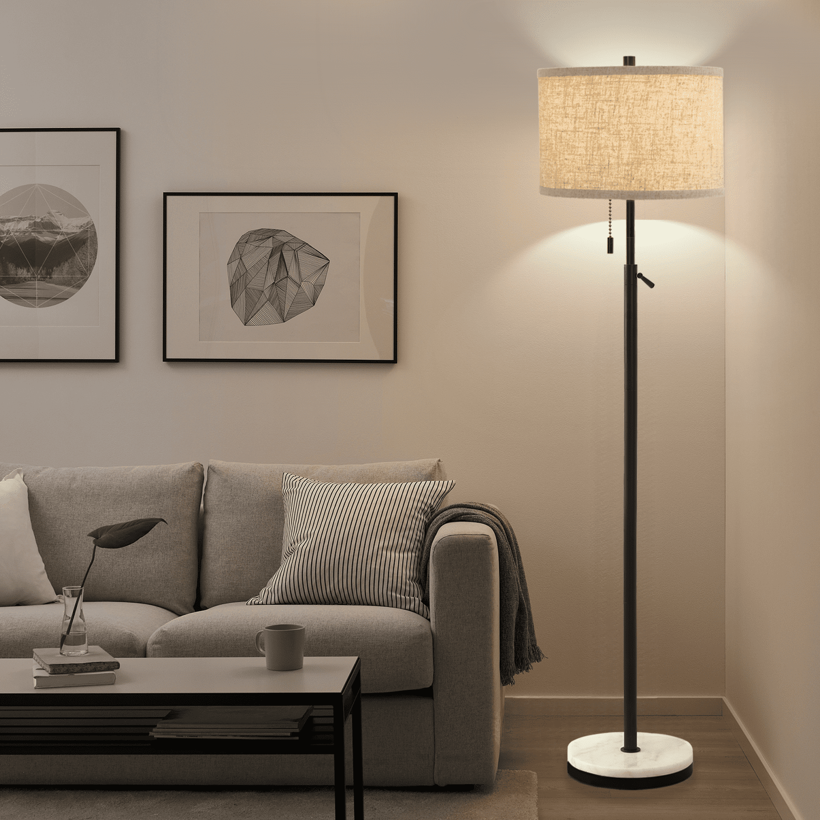 NATYSWAN Modern Floor Lamp for Living Room, Adjustable Height Standing Lamp with Marble Base Tall Lamp with Pull Chain Switch Floor Lamps for Living Room, Bedroom & Office Bulbs Not Included (Gold) - Image 19