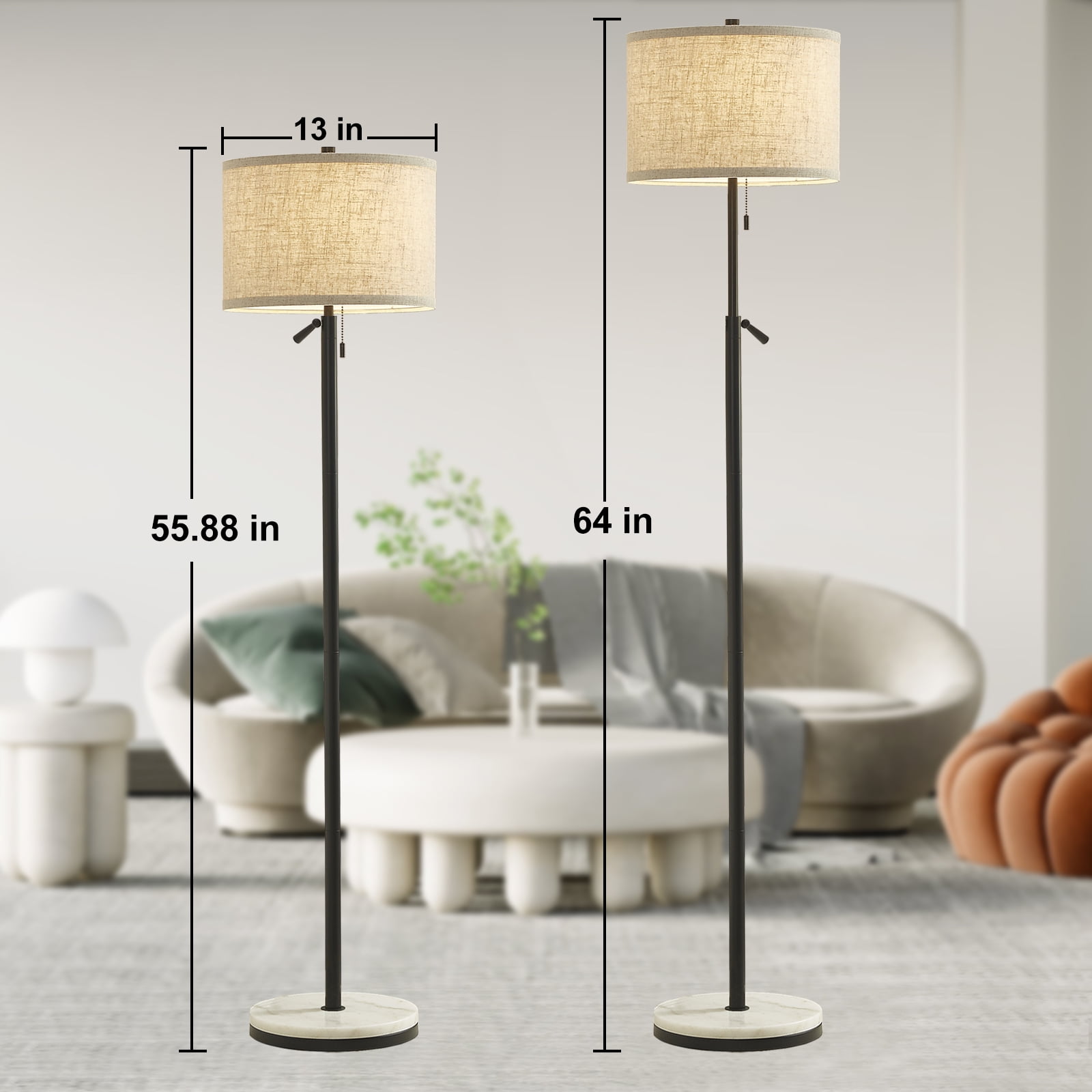 NATYSWAN Modern Floor Lamp for Living Room, Adjustable Height Standing Lamp with Marble Base Tall Lamp with Pull Chain Switch Floor Lamps for Living Room, Bedroom & Office Bulbs Not Included (Gold) - Image 21