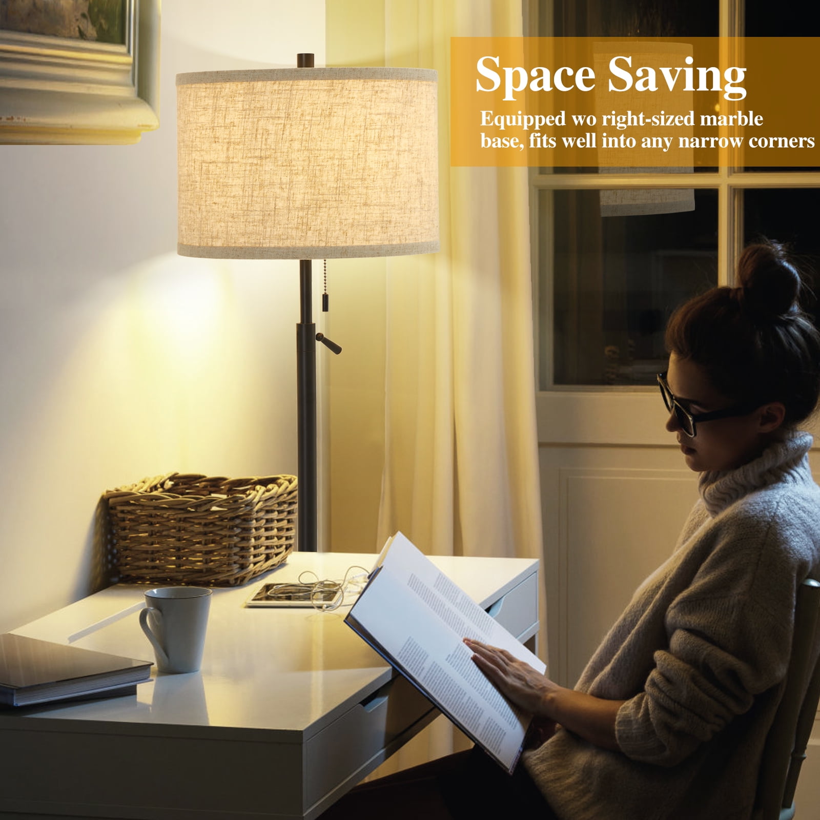 NATYSWAN Modern Floor Lamp for Living Room, Adjustable Height Standing Lamp with Marble Base Tall Lamp with Pull Chain Switch Floor Lamps for Living Room, Bedroom & Office Bulbs Not Included (Gold) - Image 24