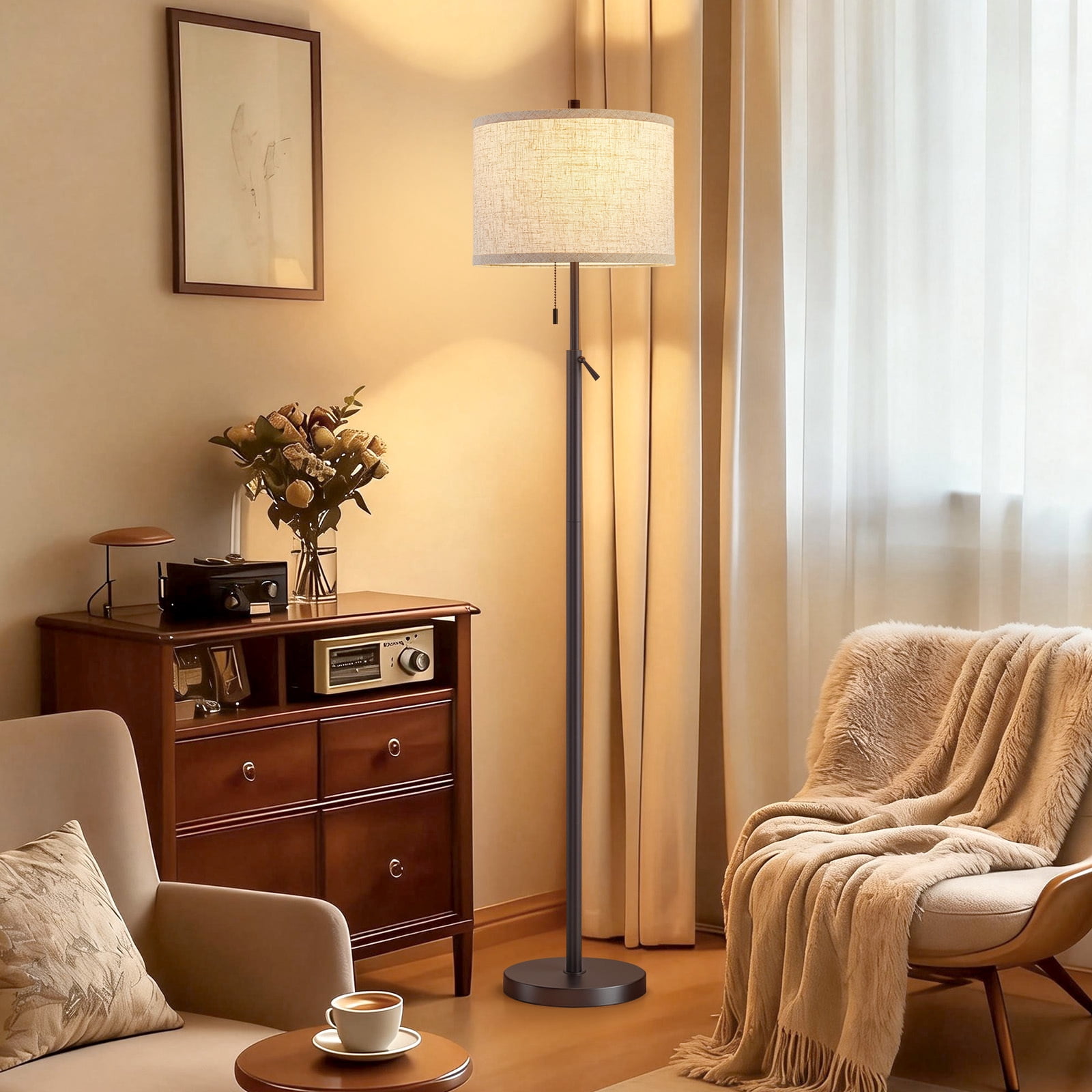 NATYSWAN Modern Floor Lamp for Living Room, Adjustable Height Standing Lamp with Marble Base Tall Lamp with Pull Chain Switch Floor Lamps for Living Room, Bedroom & Office Bulbs Not Included (Gold) - Image 29