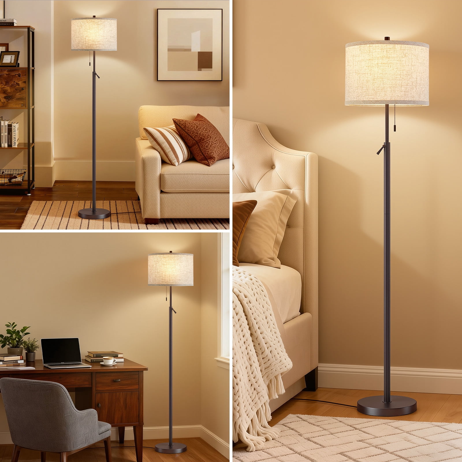 NATYSWAN Modern Floor Lamp for Living Room, Adjustable Height Standing Lamp with Marble Base Tall Lamp with Pull Chain Switch Floor Lamps for Living Room, Bedroom & Office Bulbs Not Included (Gold) - Image 33