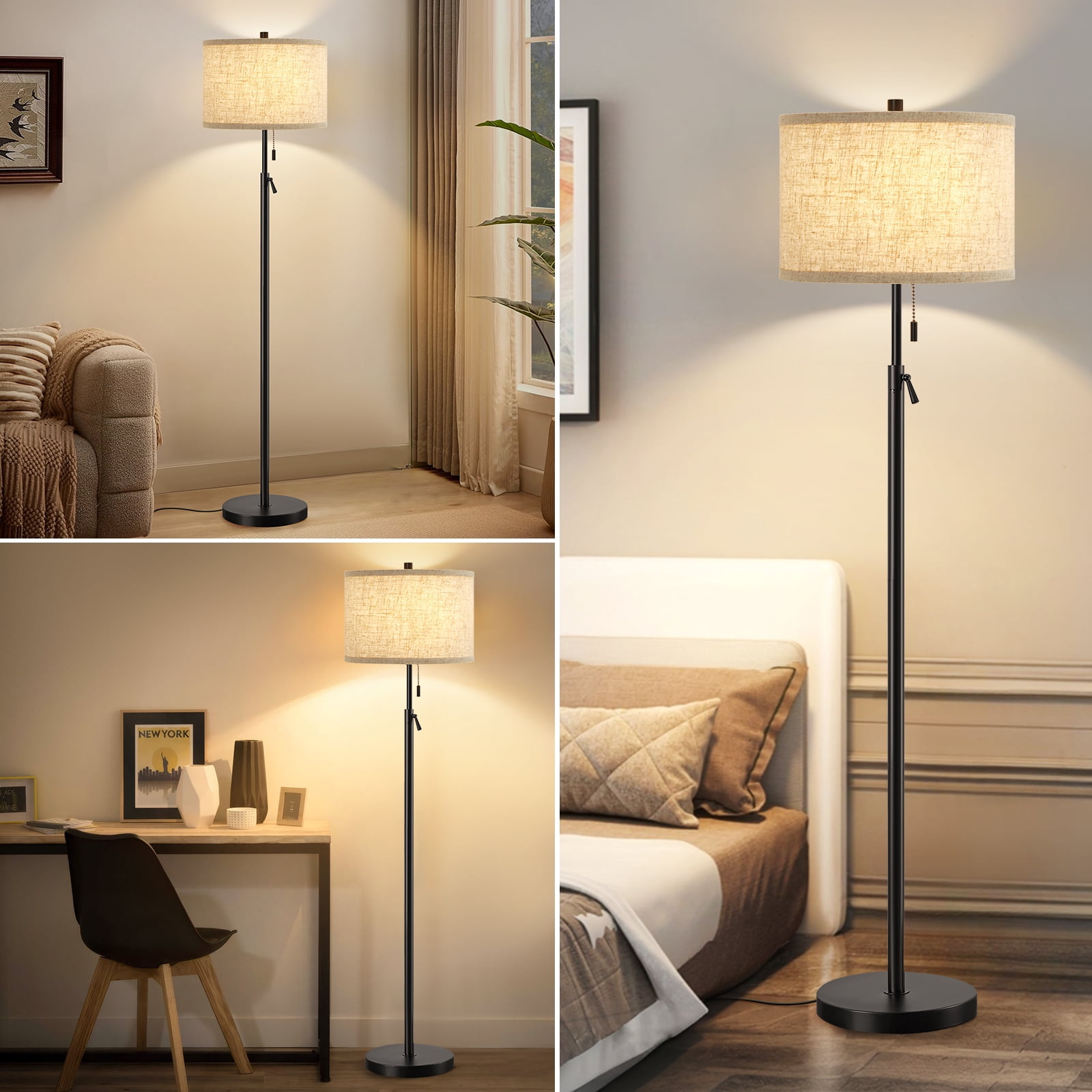 NATYSWAN Modern Floor Lamp for Living Room, Adjustable Height Standing Lamp with Marble Base Tall Lamp with Pull Chain Switch Floor Lamps for Living Room, Bedroom & Office Bulbs Not Included (Gold) - Image 37
