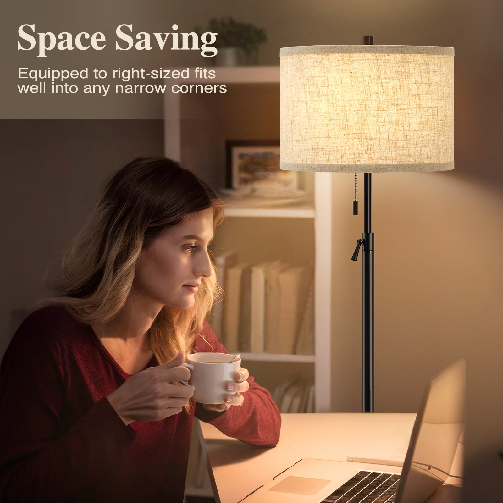 NATYSWAN Modern Floor Lamp for Living Room, Adjustable Height Standing Lamp with Marble Base Tall Lamp with Pull Chain Switch Floor Lamps for Living Room, Bedroom & Office Bulbs Not Included (Gold) - Image 42