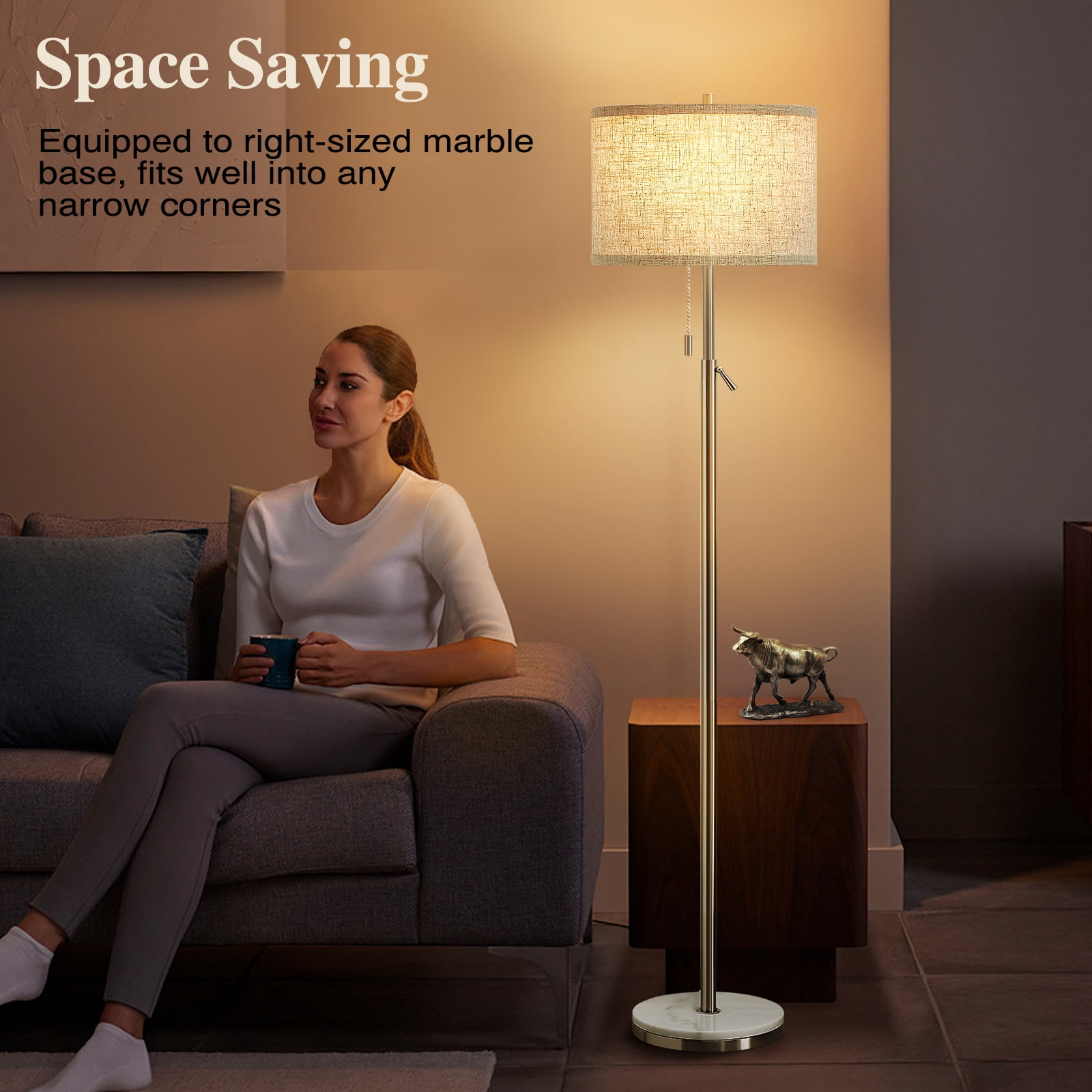 NATYSWAN Modern Floor Lamp for Living Room, Adjustable Height Standing Lamp with Marble Base Tall Lamp with Pull Chain Switch Floor Lamps for Living Room, Bedroom & Office Bulbs Not Included (Gold) - Image 44