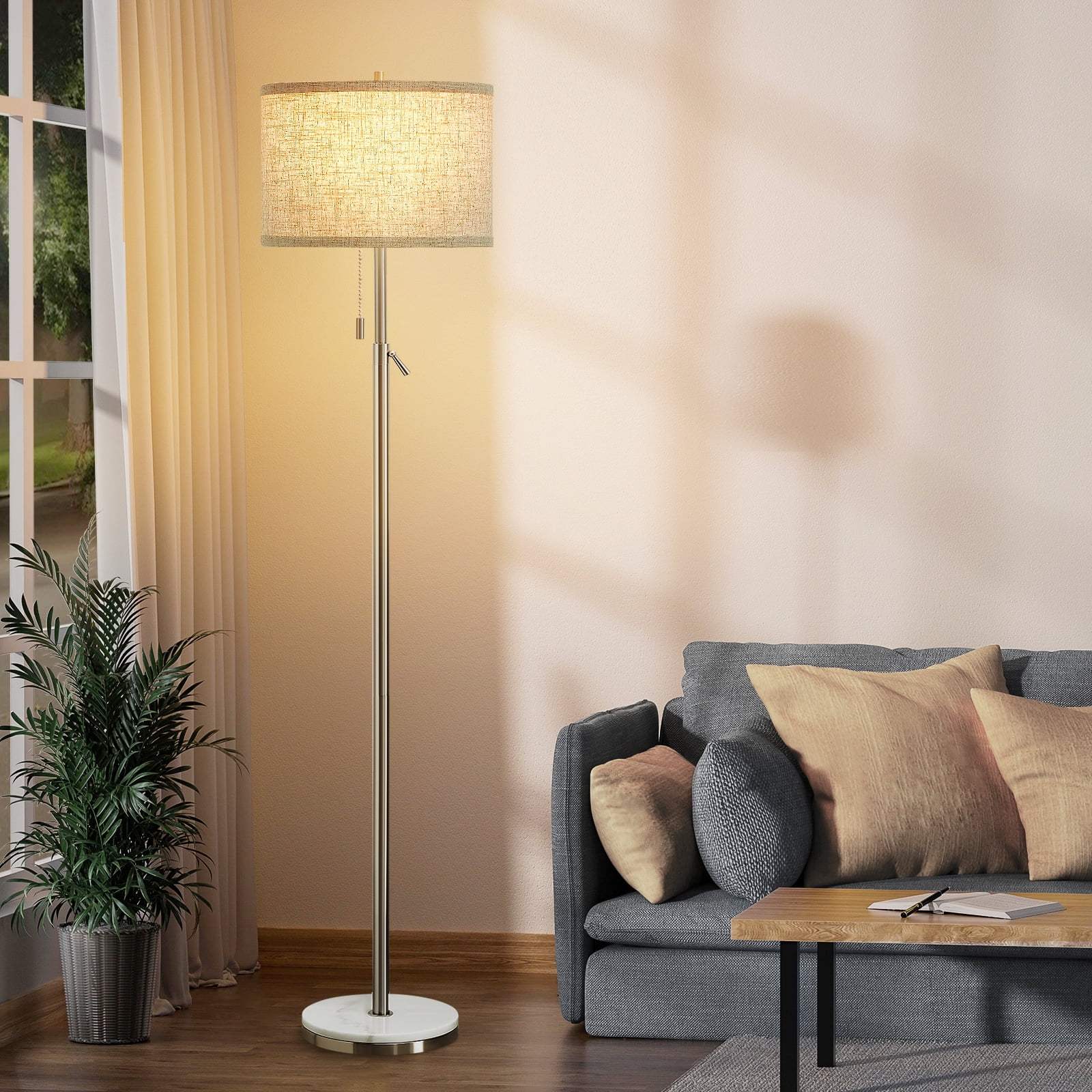 NATYSWAN Modern Floor Lamp for Living Room, Adjustable Height Standing Lamp with Marble Base Tall Lamp with Pull Chain Switch Floor Lamps for Living Room, Bedroom & Office Bulbs Not Included (Gold) - Image 46