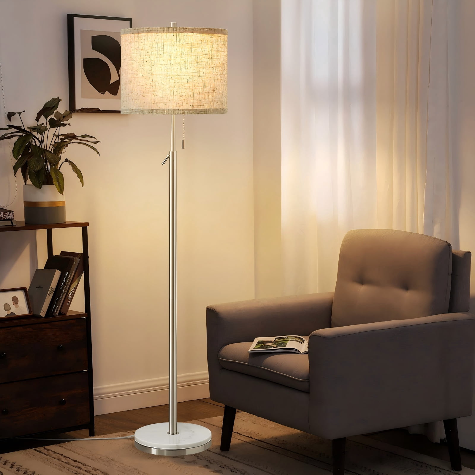 NATYSWAN Modern Floor Lamp for Living Room, Adjustable Height Standing Lamp with Marble Base Tall Lamp with Pull Chain Switch Floor Lamps for Living Room, Bedroom & Office Bulbs Not Included (Gold) - Image 49