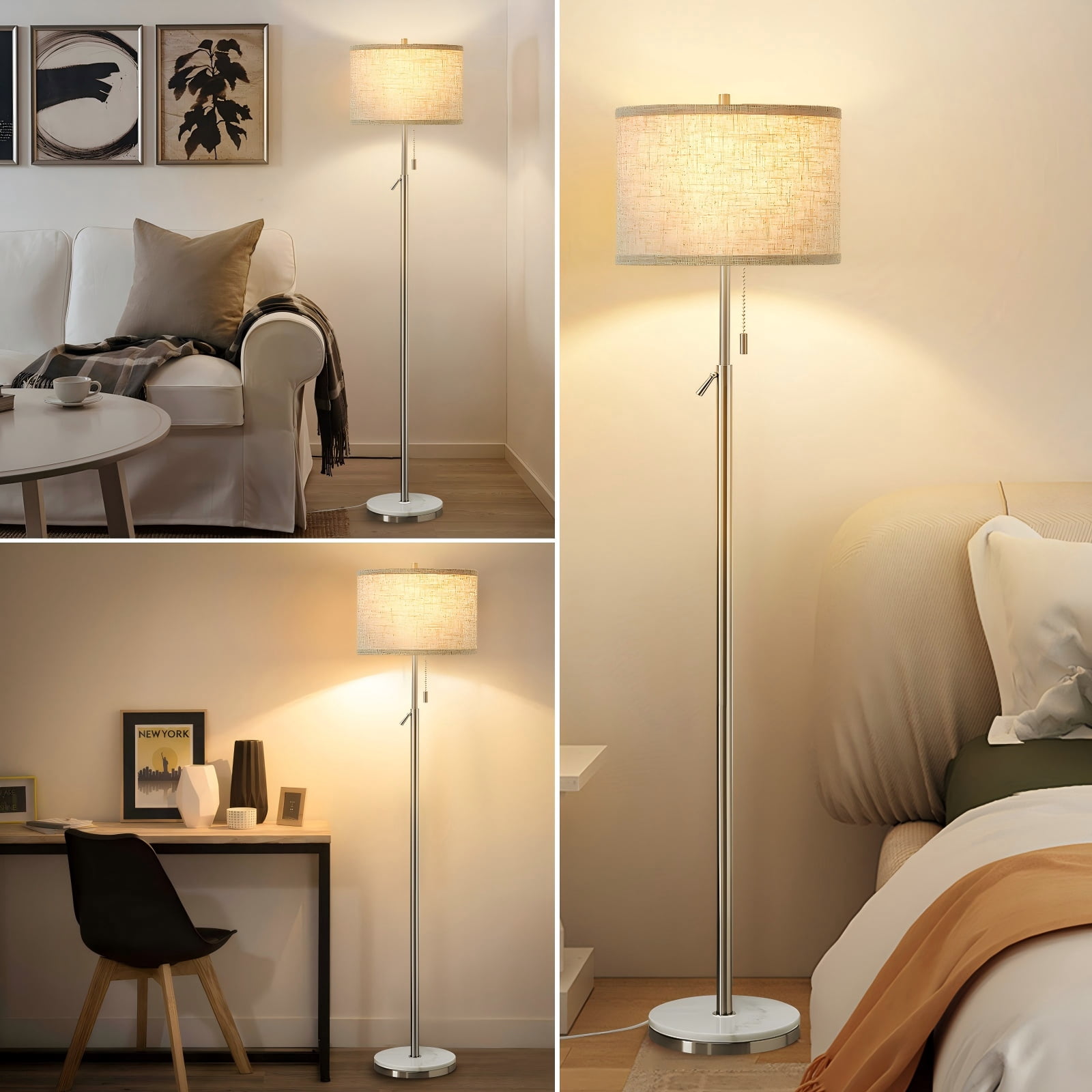 NATYSWAN Modern Floor Lamp for Living Room, Adjustable Height Standing Lamp with Marble Base Tall Lamp with Pull Chain Switch Floor Lamps for Living Room, Bedroom & Office Bulbs Not Included (Gold) - Image 52
