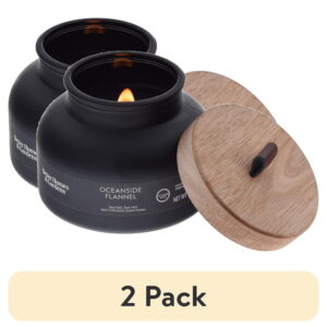 (2 pack) Better Homes and Gardens Oceanside Flannel Scented Wooden Wick Bell Jar Candle 18oz.