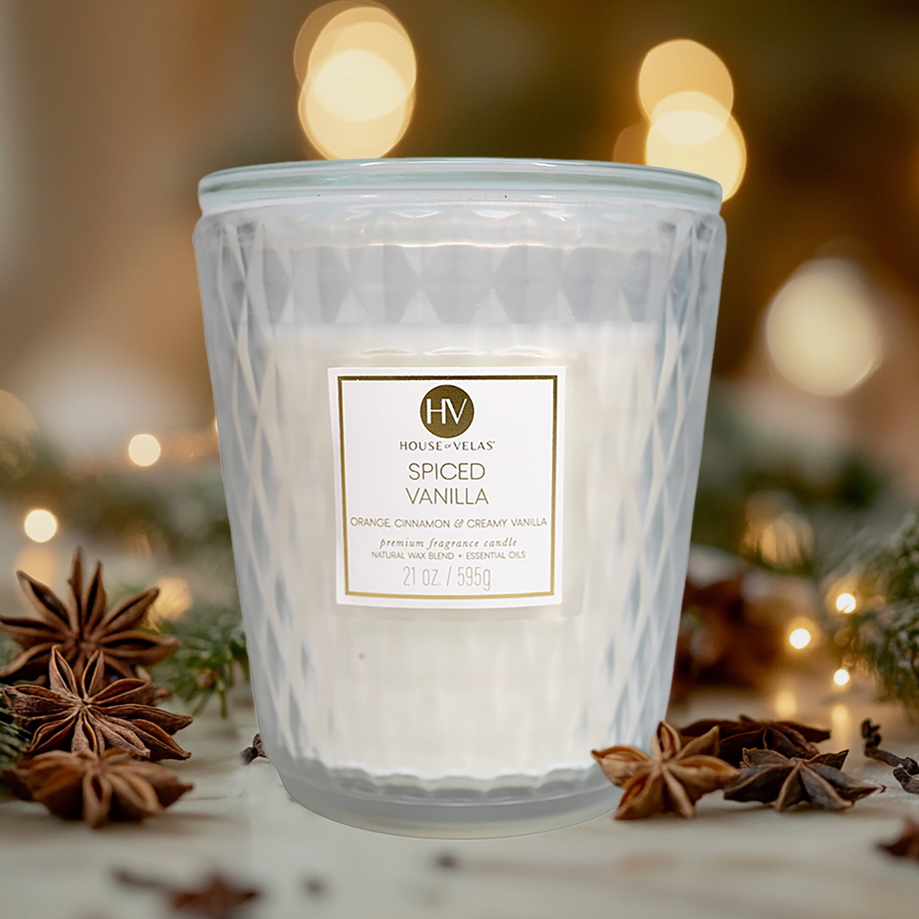 House of Velas Diamante Candle Collection, 21 oz, 3 Cotton Wicks, Spiced Vanilla, Large Glass Jar - Image 2
