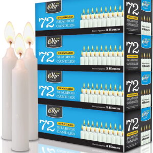 Ohr Candles Unscented Small 3 Hour Lighting Shabbat Taper Candle, 288-Pieces, White