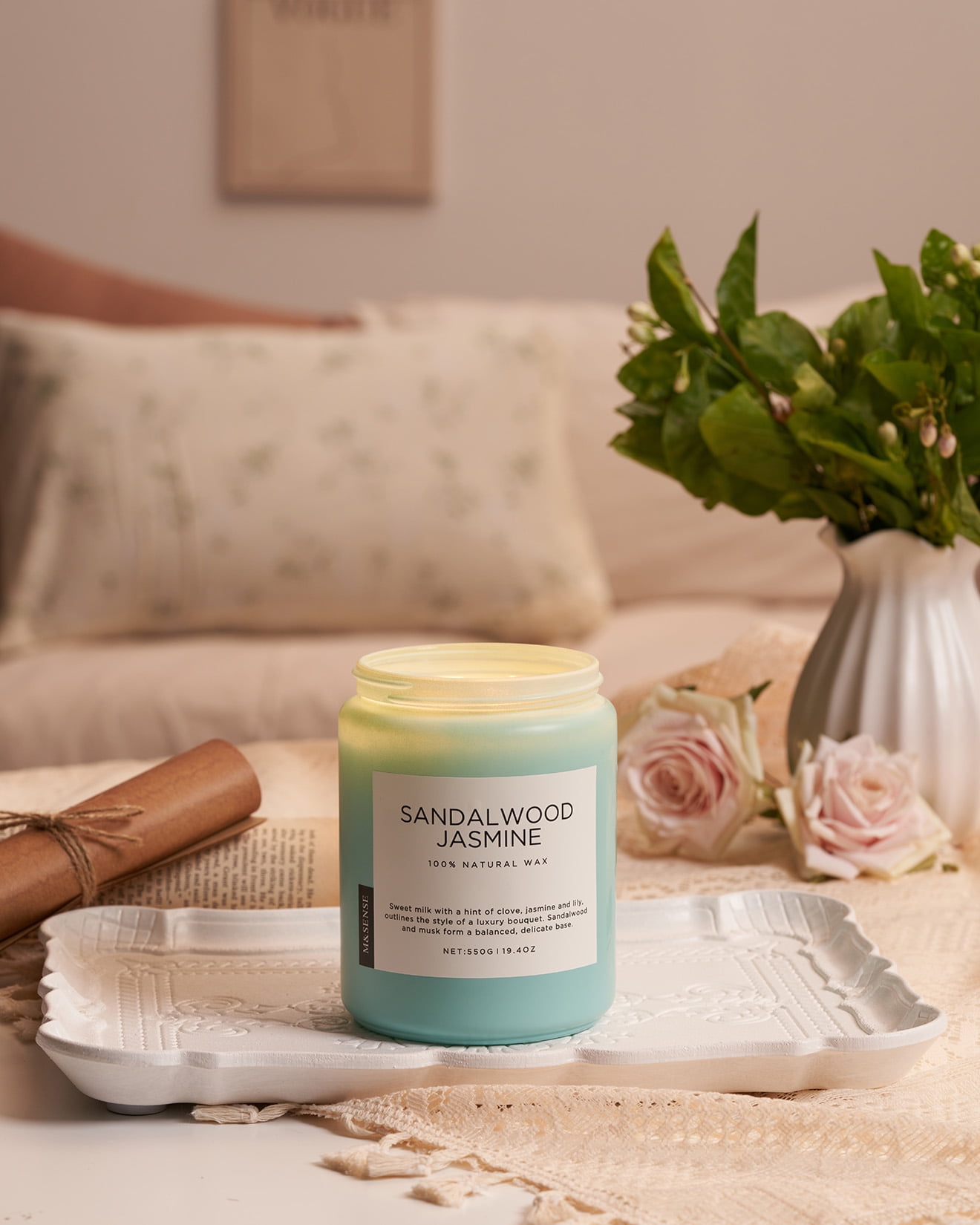 M&SENSE Sandalwood Jasmine Scented Candle, 19.4oz Soy Jar Candles for Home, Large 2 Wick, Up to 110 Hours Burn time, Natural Organic Fragrance - Image 5