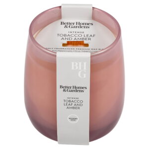 Better Homes & Gardens Intense Tobaccos Leaf and Amber Scented Wooden 1-Wick Colored Taper Jar Candle 14.5oz
