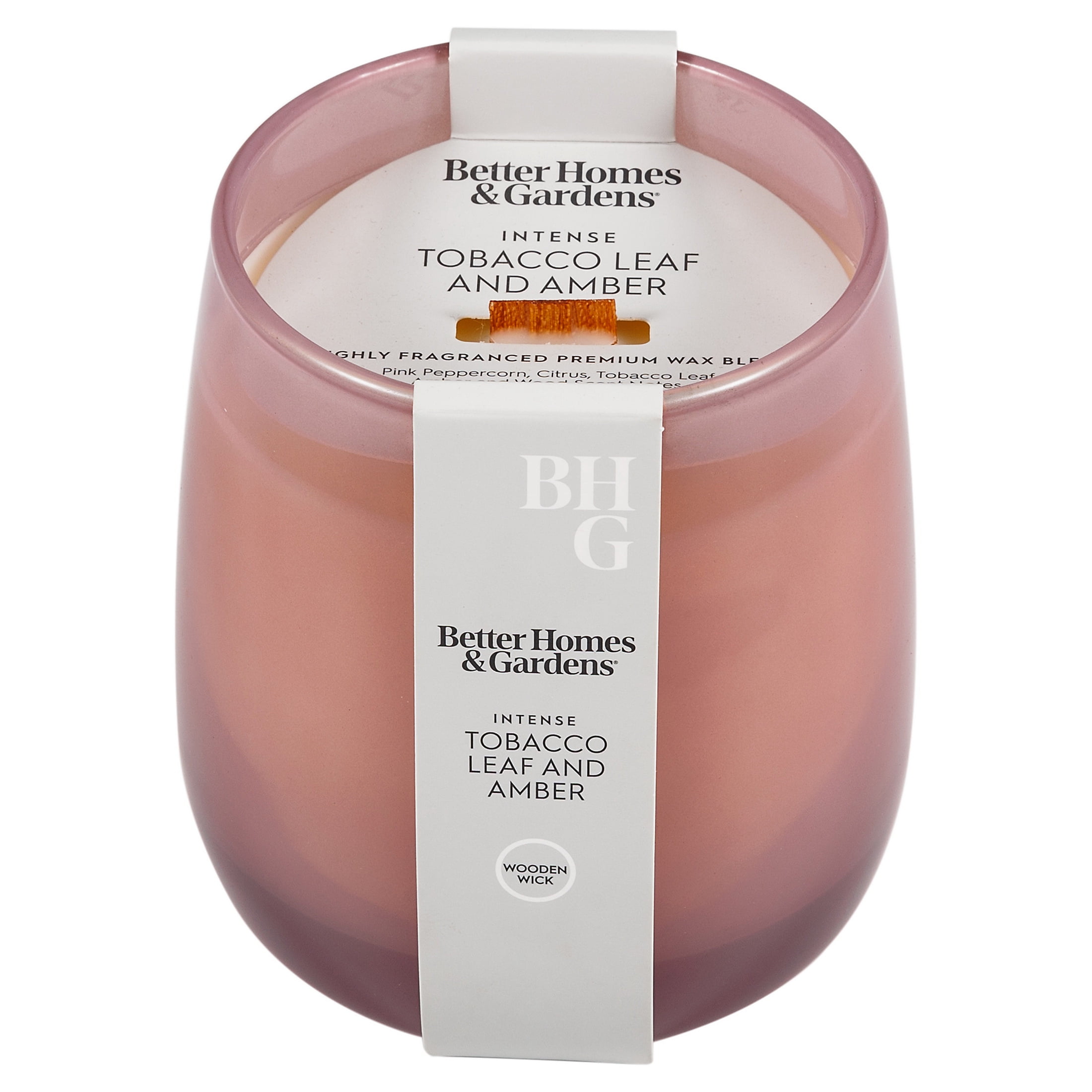 Better Homes & Gardens Intense Tobaccos Leaf and Amber Scented Wooden 1-Wick Colored Taper Jar Candle 14.5oz