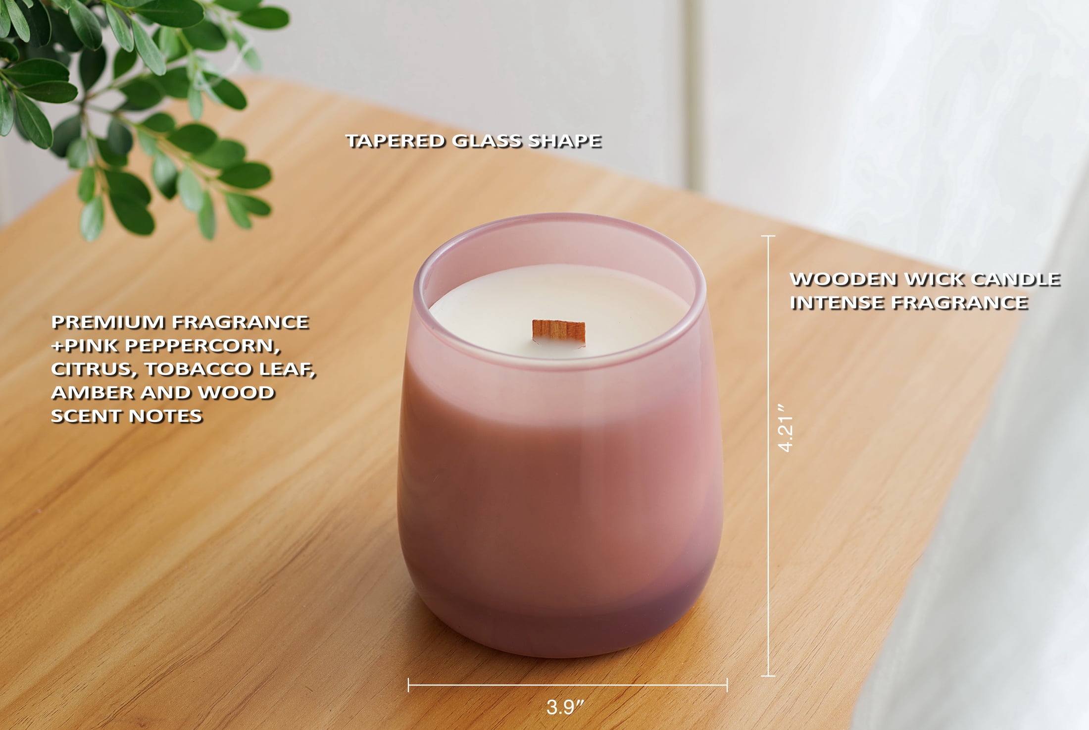 Better Homes & Gardens Intense Tobaccos Leaf and Amber Scented Wooden 1-Wick Colored Taper Jar Candle 14.5oz - Image 4