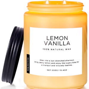 M&SENSE Lemon Vanilla Scented Candle, 19.4oz Soy Jar Candles for Home, Large 2 Wick, Up to 110 Hours Burn time, Natural Organic Fragrance