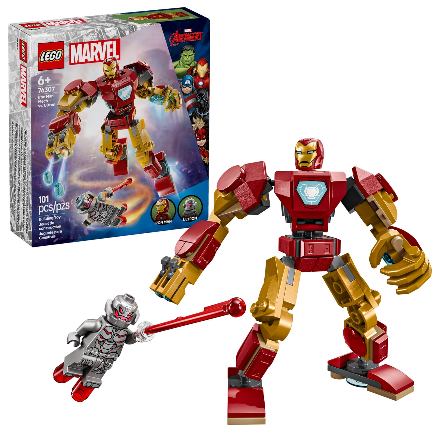 LEGO Marvel Iron Man Mech vs. Ultron Building Toy Set - Iron Man Toy for Kids, Boys and Girls, Ages 6+ - Buildable Action Figure - Superhero Gift for Birthday - 76307