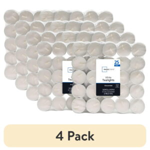 (4 pack) Mainstays White Unscented Indoor/Outdoor Tealight Candles,25 Count