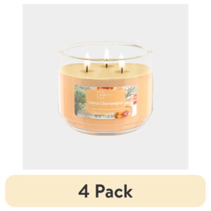 (4 pack) Mainstays 3-Wick Scented Glass Jar Candle, Citrus Champagne, 11.5oz.