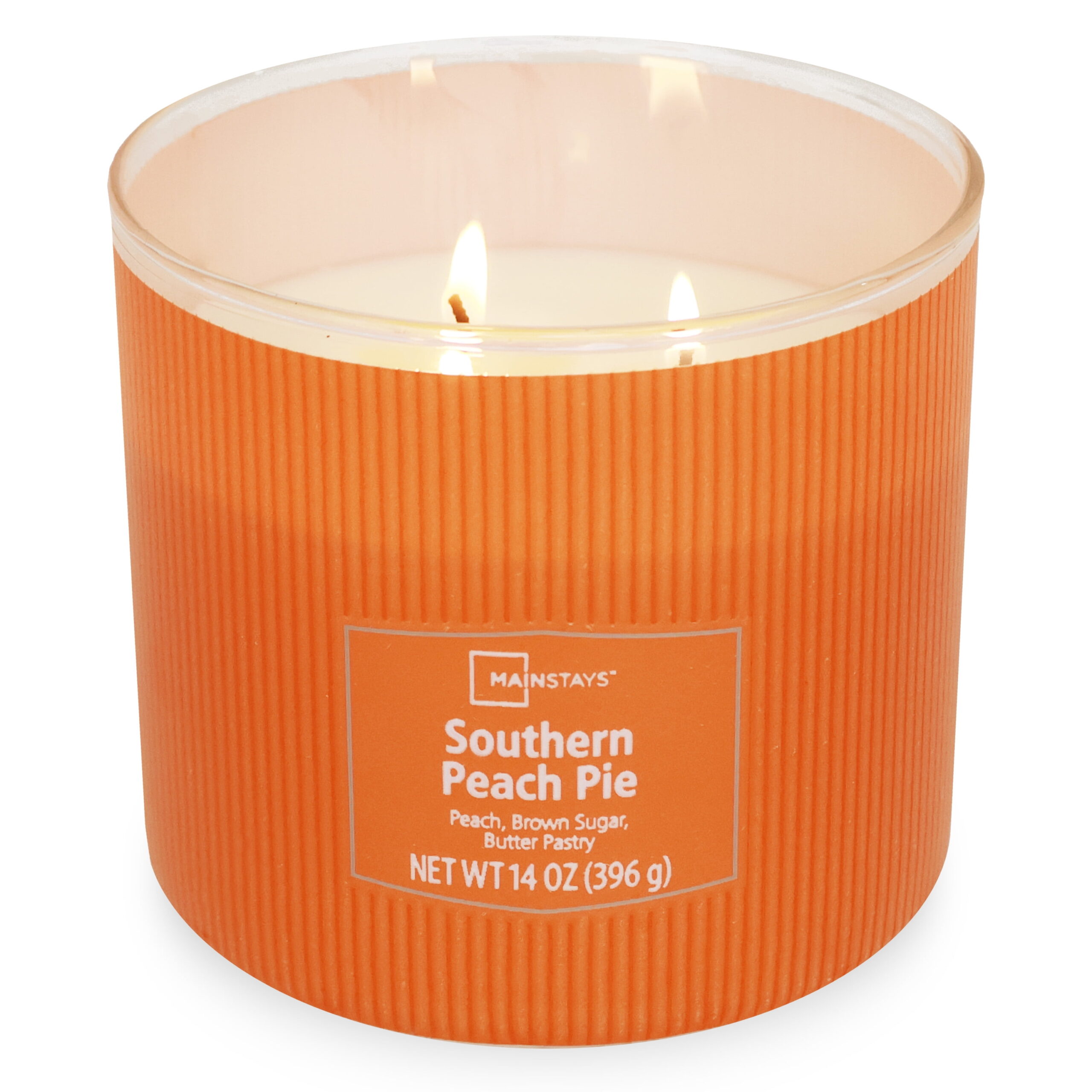 Mainstays 3-Wick Textured wrapped candle, Southern Peach Pie Fragrance, 14oz - Image 5