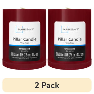 (2 pack) Mainstays Unscented Decorative Pillar Candle, Red, 3" x 3"