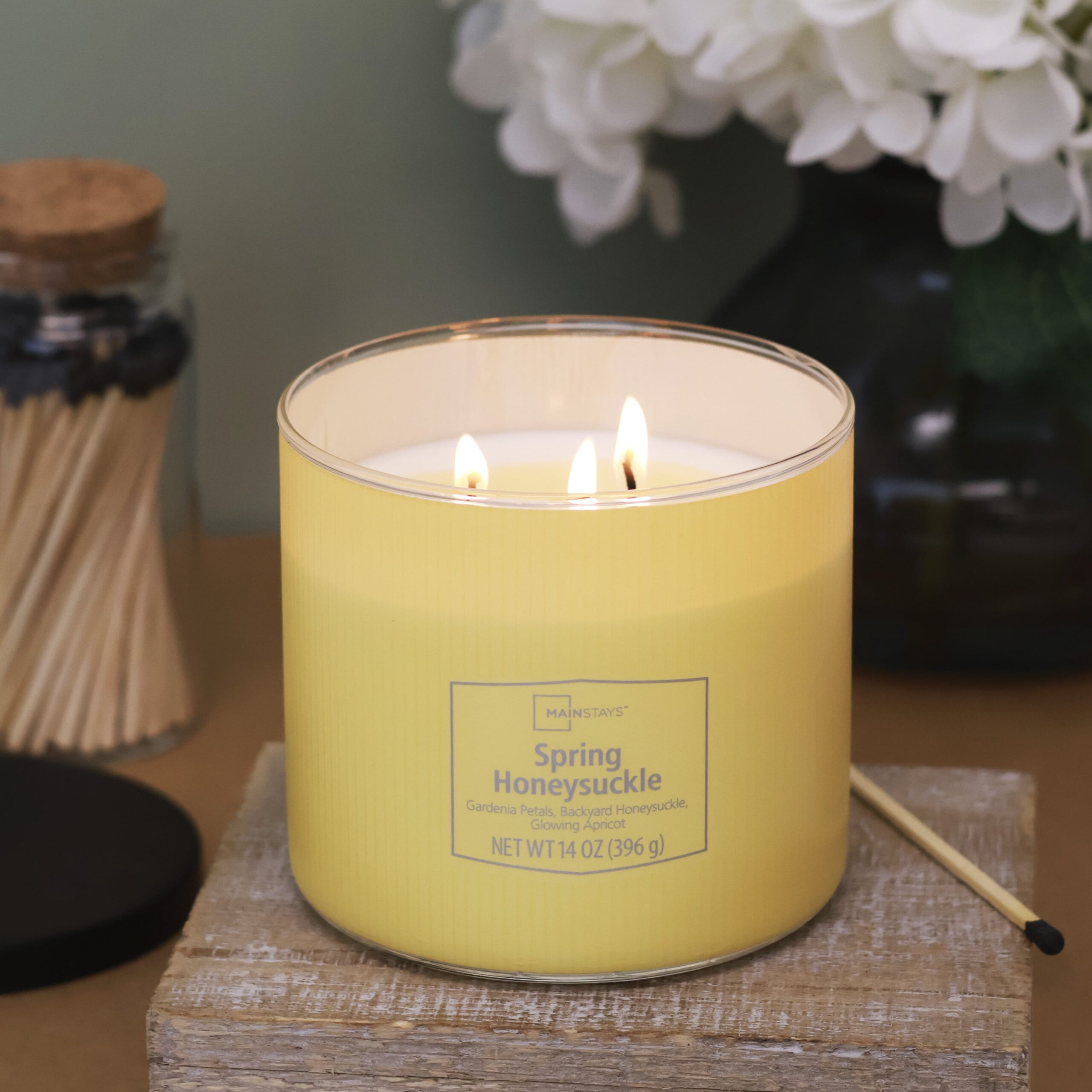 Mainstays 3-Wick Textured Wrapped Candle, Spring Honeysuckle Fragrance, 14 Oz - Image 6