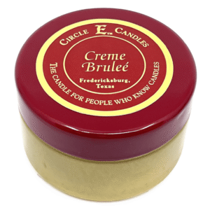 Circle E Candles, Creme Brulee Scent, Extra Small Size Travel Tin Candle, 4oz, 1 Wick, Indoor/Outdoor with 25 Burn Time