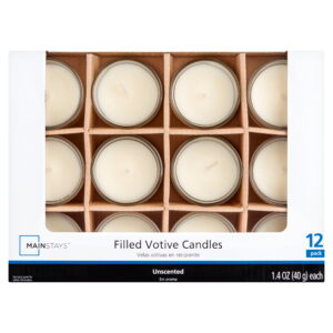 Mainstays Unscented Filled Votive Glass Candles, Ivory, 12-Pack Votive Candles