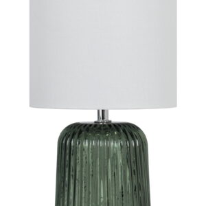 Mainstays Green Glass Table Lamp with White Linen Shade, 12.75 Inch