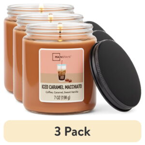 (3 pack) Mainstays Single-Wick Twist Glass Jar Scented Candle, Iced Caramel Macchiato, 7oz.