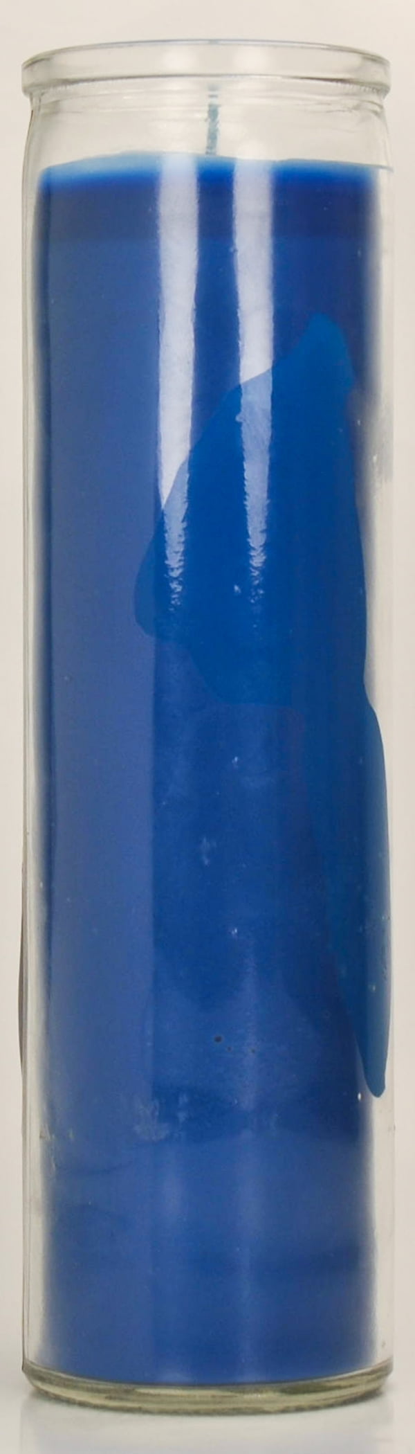 Prayer Candle Clear Glass Blue Wax, 8 Inch