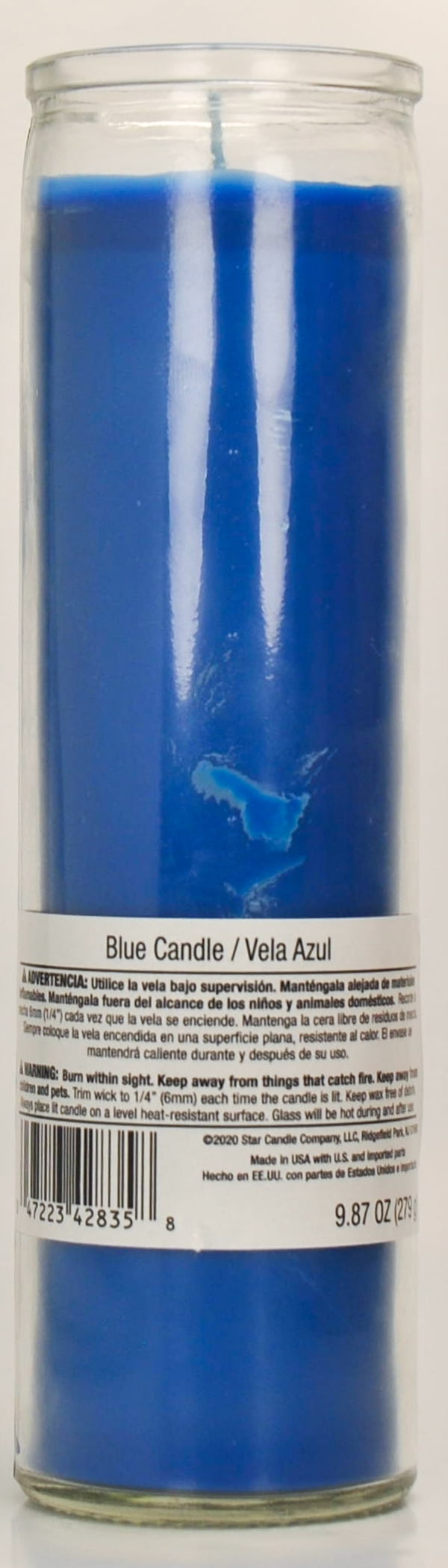 Prayer Candle Clear Glass Blue Wax, 8 Inch - Image 2