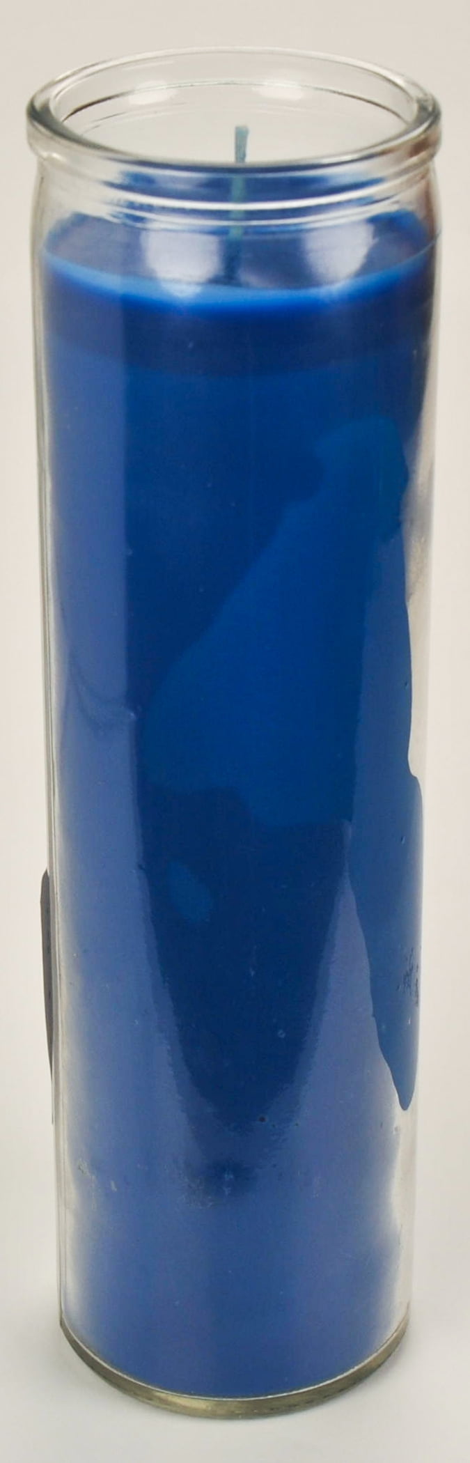 Prayer Candle Clear Glass Blue Wax, 8 Inch - Image 3
