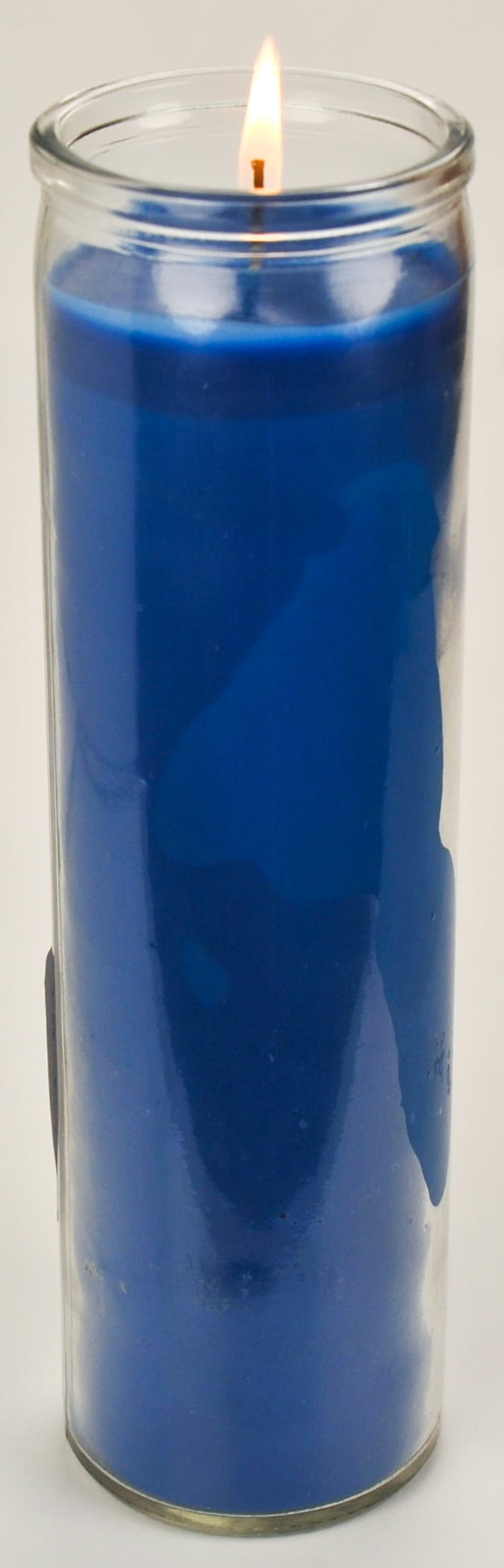 Prayer Candle Clear Glass Blue Wax, 8 Inch - Image 4