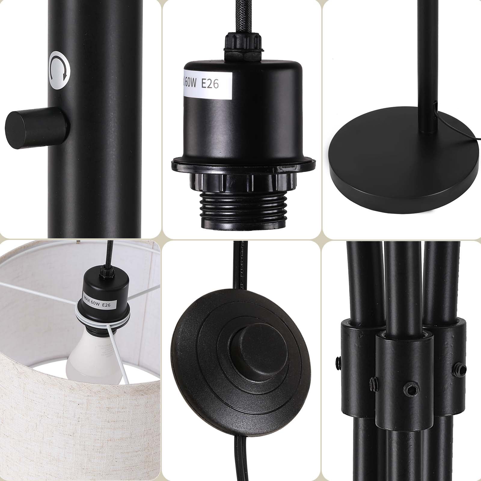 SUNMORY 3 Lights Floor Lamp for Living Room, 78" Tall Standing Lamp with Hanging Drum Shade, Modern Arc Floor Lamps with Heavy Base, Mid Century Arched Tree Floor Lamp for Bedroom, Office, Corner - Image 2