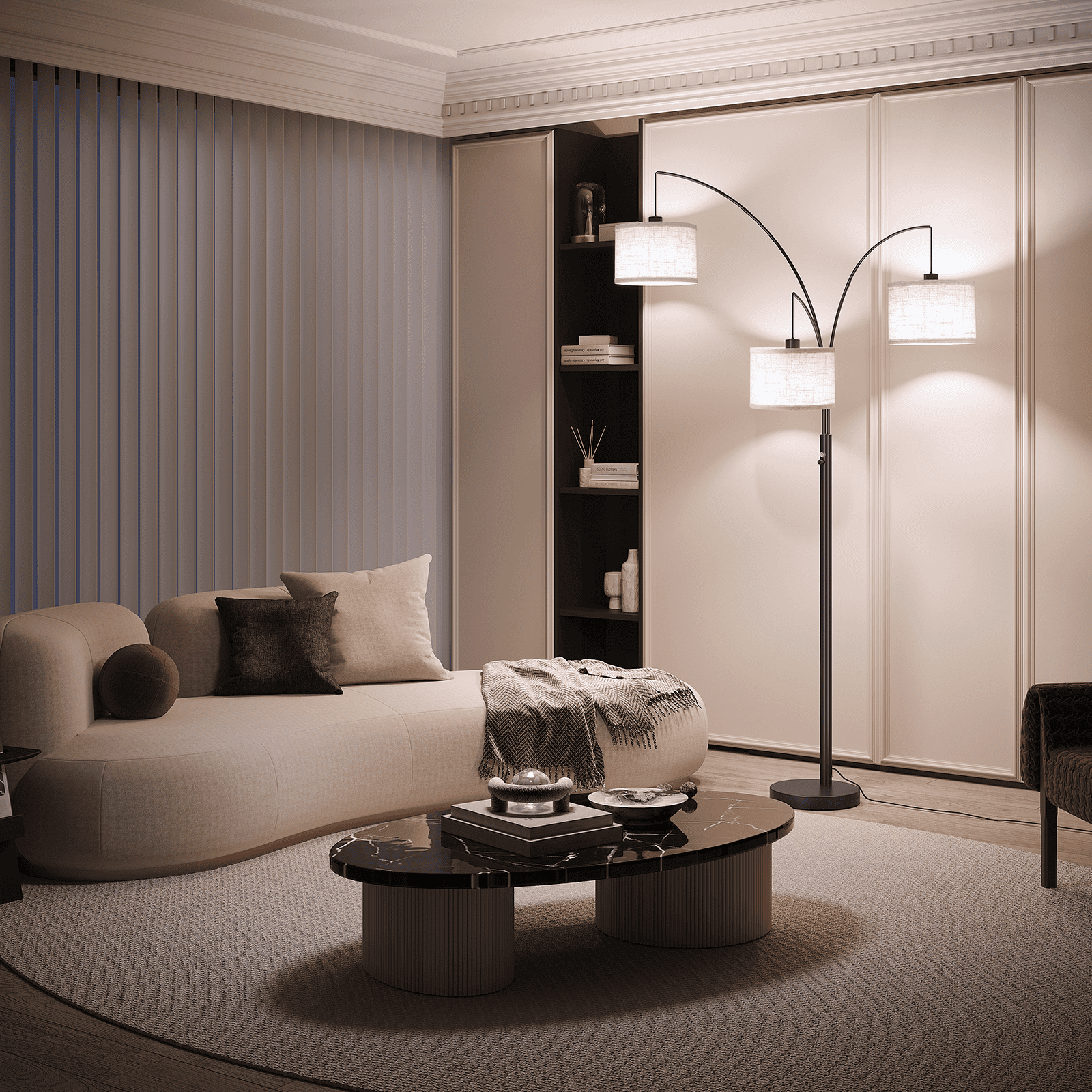 SUNMORY 3 Lights Floor Lamp for Living Room, 78" Tall Standing Lamp with Hanging Drum Shade, Modern Arc Floor Lamps with Heavy Base, Mid Century Arched Tree Floor Lamp for Bedroom, Office, Corner - Image 7