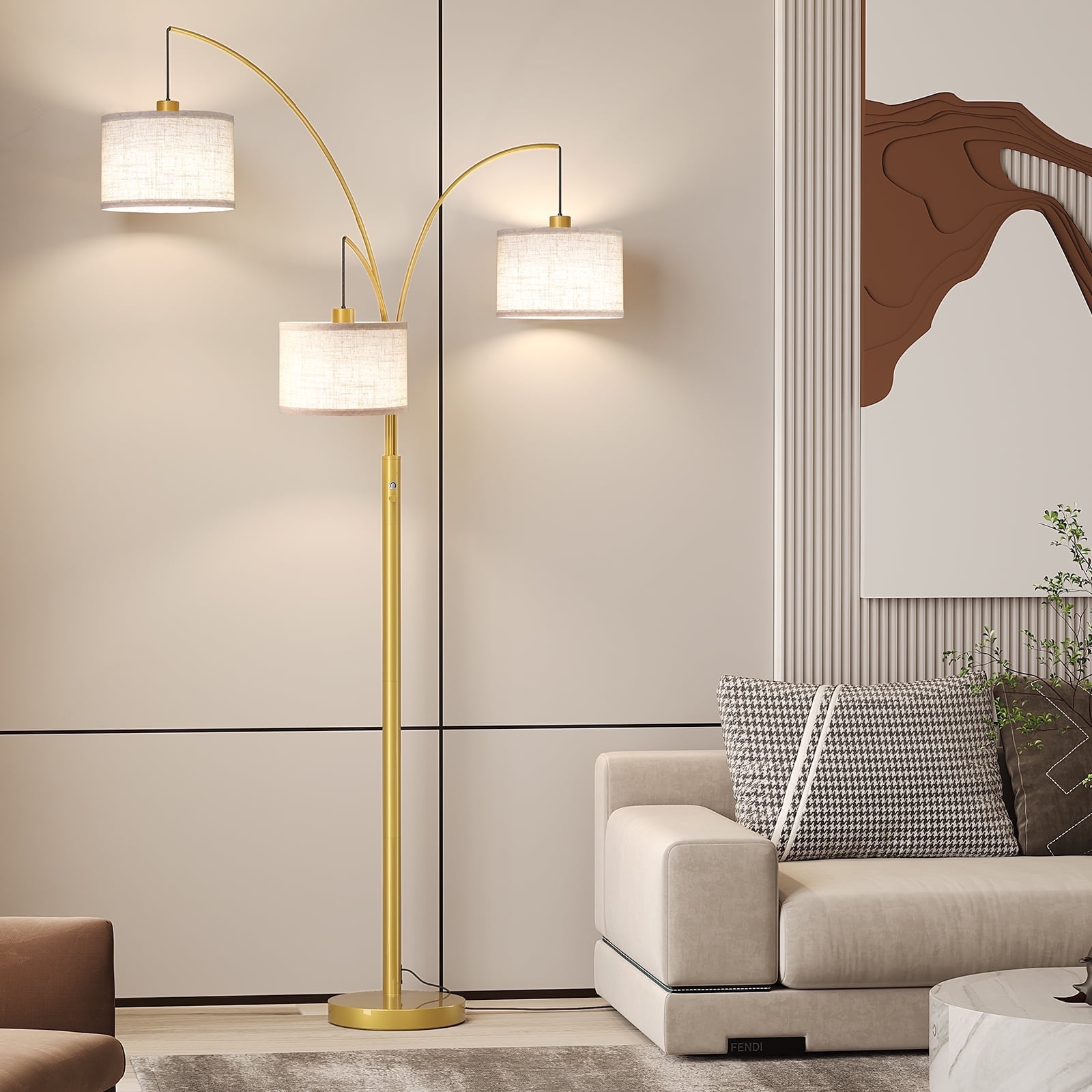 SUNMORY 3 Lights Floor Lamp for Living Room, 78" Tall Standing Lamp with Hanging Drum Shade, Modern Arc Floor Lamps with Heavy Base, Mid Century Arched Tree Floor Lamp for Bedroom, Office, Corner - Image 16