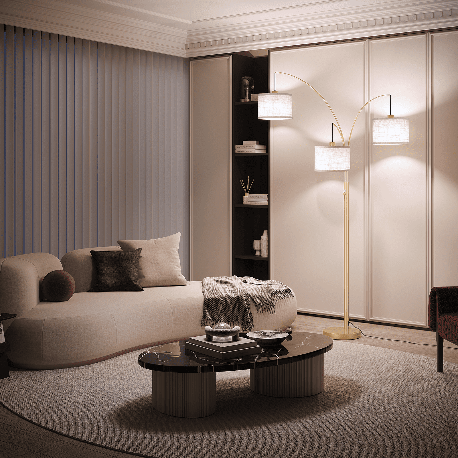 SUNMORY 3 Lights Floor Lamp for Living Room, 78" Tall Standing Lamp with Hanging Drum Shade, Modern Arc Floor Lamps with Heavy Base, Mid Century Arched Tree Floor Lamp for Bedroom, Office, Corner - Image 17