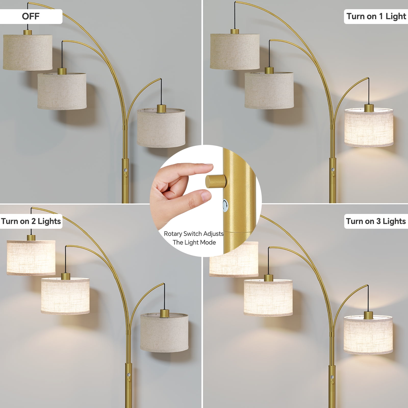 SUNMORY 3 Lights Floor Lamp for Living Room, 78" Tall Standing Lamp with Hanging Drum Shade, Modern Arc Floor Lamps with Heavy Base, Mid Century Arched Tree Floor Lamp for Bedroom, Office, Corner - Image 18