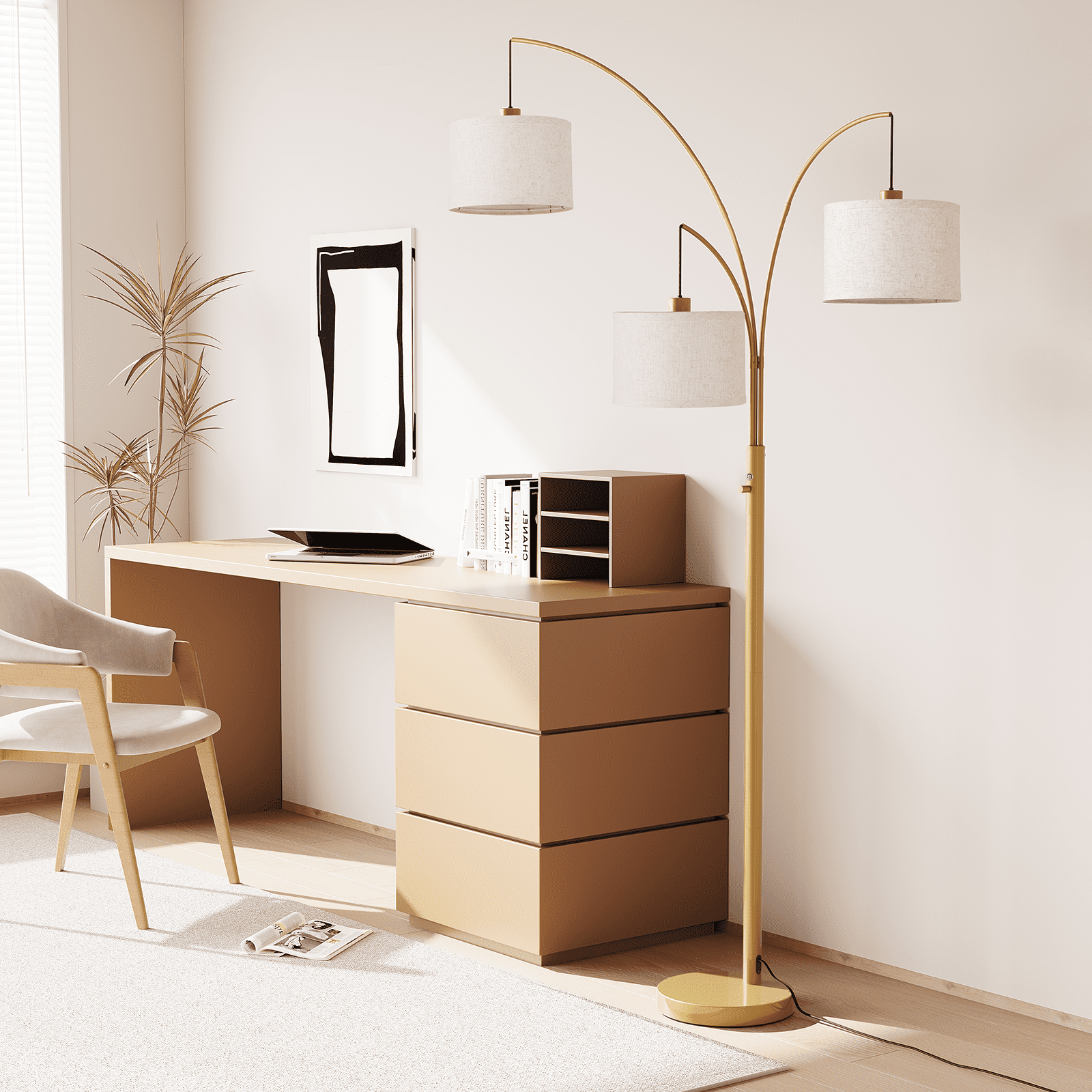 SUNMORY 3 Lights Floor Lamp for Living Room, 78" Tall Standing Lamp with Hanging Drum Shade, Modern Arc Floor Lamps with Heavy Base, Mid Century Arched Tree Floor Lamp for Bedroom, Office, Corner - Image 19