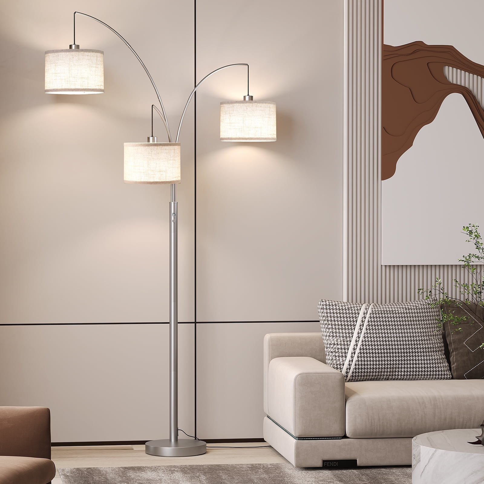 SUNMORY 3 Lights Floor Lamp for Living Room, 78" Tall Standing Lamp with Hanging Drum Shade, Modern Arc Floor Lamps with Heavy Base, Mid Century Arched Tree Floor Lamp for Bedroom, Office, Corner - Image 25