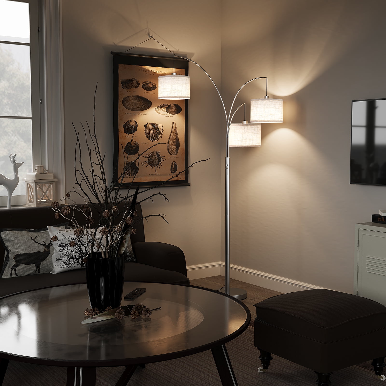 SUNMORY 3 Lights Floor Lamp for Living Room, 78" Tall Standing Lamp with Hanging Drum Shade, Modern Arc Floor Lamps with Heavy Base, Mid Century Arched Tree Floor Lamp for Bedroom, Office, Corner - Image 26