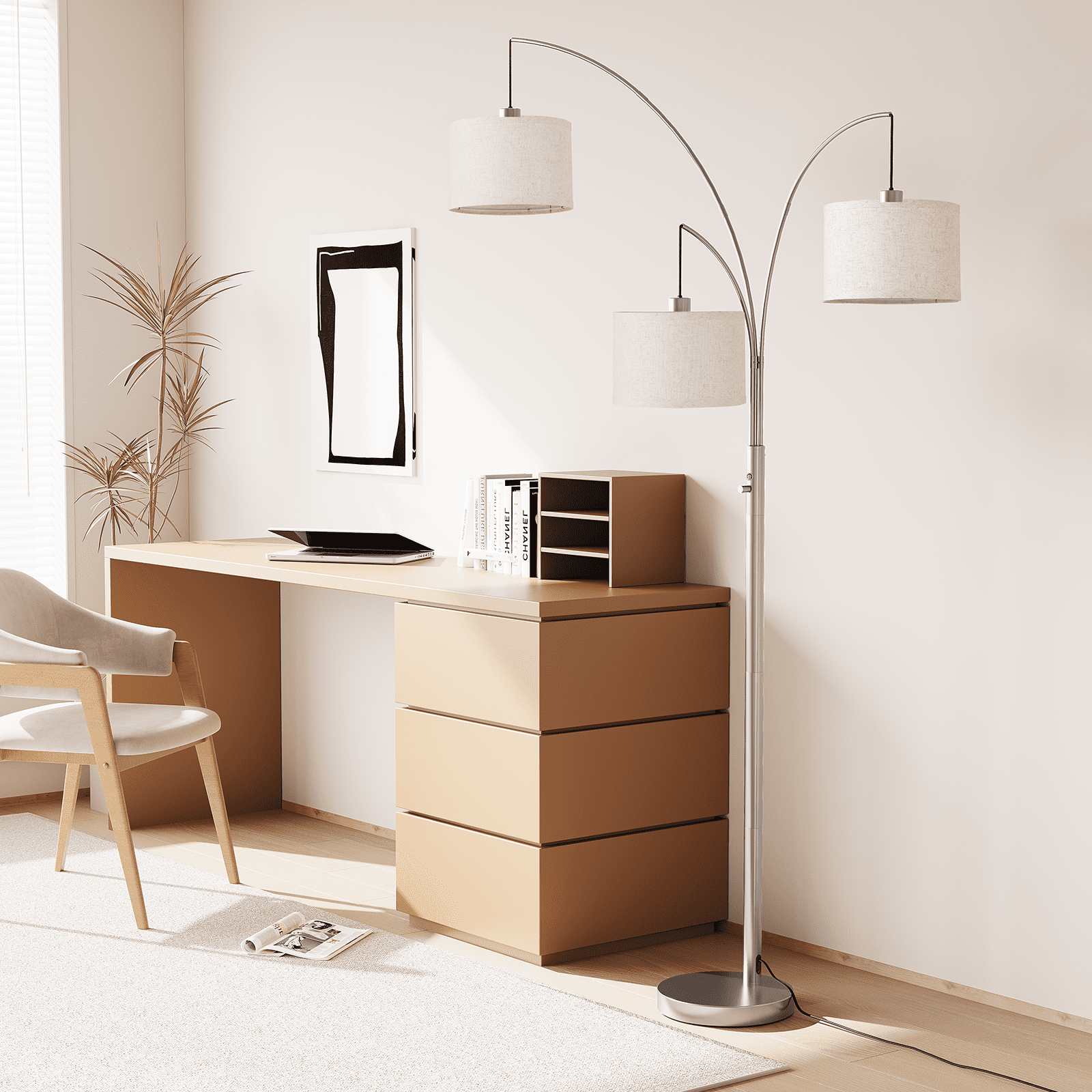 SUNMORY 3 Lights Floor Lamp for Living Room, 78" Tall Standing Lamp with Hanging Drum Shade, Modern Arc Floor Lamps with Heavy Base, Mid Century Arched Tree Floor Lamp for Bedroom, Office, Corner - Image 28