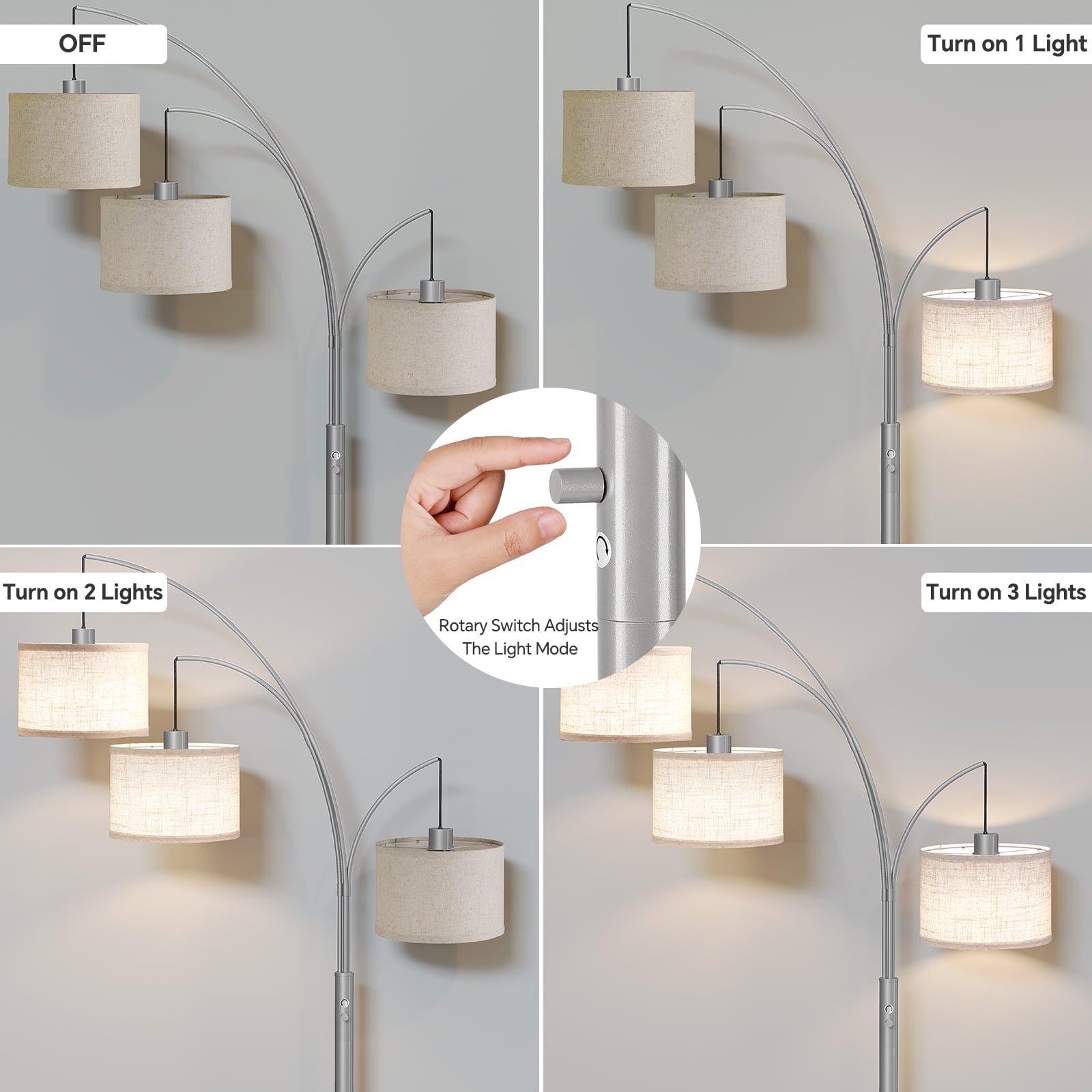 SUNMORY 3 Lights Floor Lamp for Living Room, 78" Tall Standing Lamp with Hanging Drum Shade, Modern Arc Floor Lamps with Heavy Base, Mid Century Arched Tree Floor Lamp for Bedroom, Office, Corner - Image 33