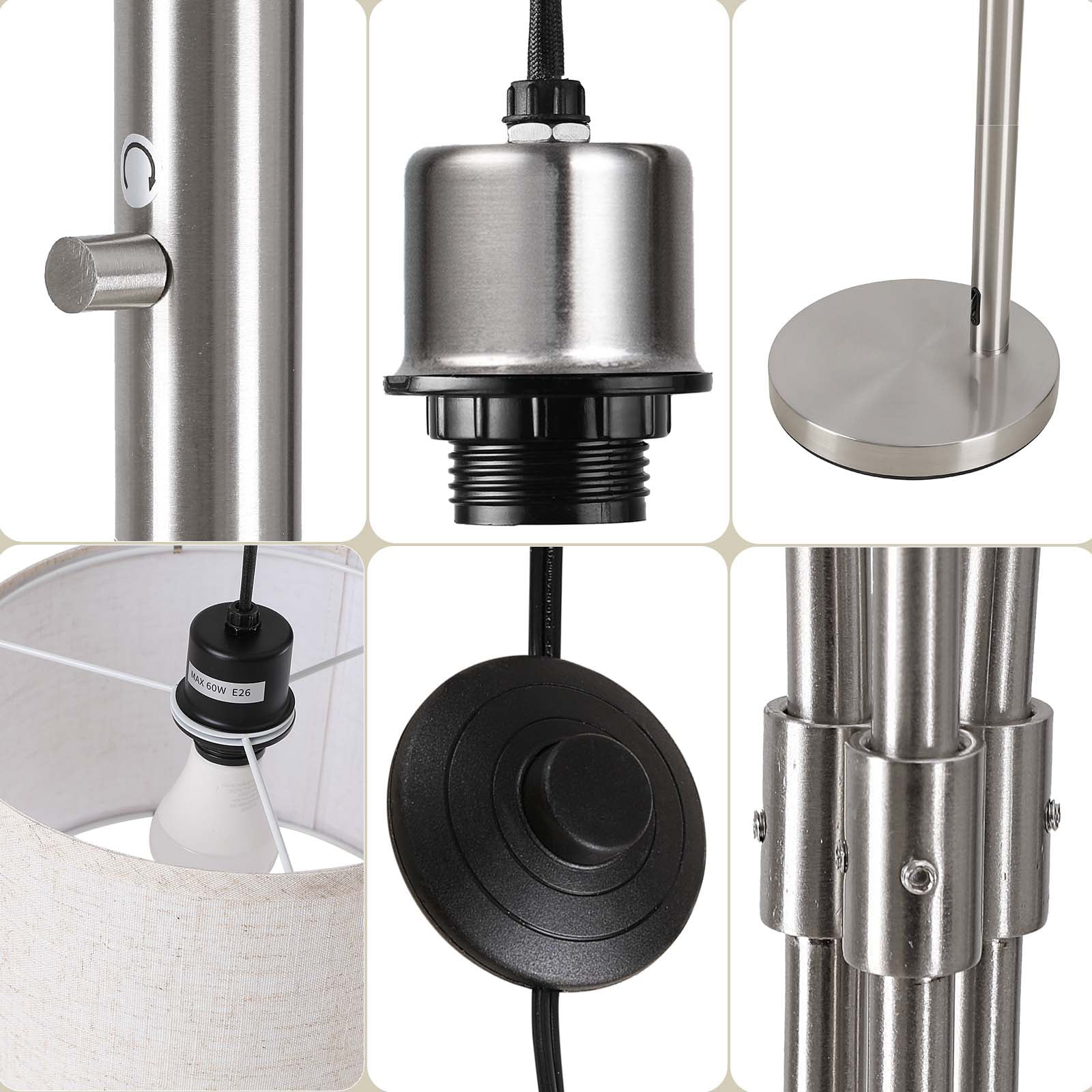 SUNMORY 3 Lights Floor Lamp for Living Room, 78" Tall Standing Lamp with Hanging Drum Shade, Modern Arc Floor Lamps with Heavy Base, Mid Century Arched Tree Floor Lamp for Bedroom, Office, Corner - Image 35