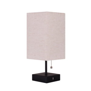 Mainstays Modern Matte Black Table Lamp with Beige Fabric Shade and Dual USB Ports