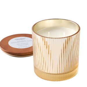 Better Homes & Gardens Pumpkin Snickerdoodle Swirl Scented Cotton 2-Wicks Ribbed Mecury Glass Jar Candle with Wooden Lid 12oz