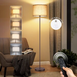 OUTON Modern Floor Lamps for Living Room, 63" Standing Lamp with Linen Shade, Tall Pole Lamps for Bedroom, Office,Brown,Bulb Included